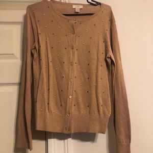 Embellished jeweled brown cardigan sweater.